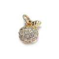Golden apple pendant with sparkling pave-set cubic zirconia and a small metal leaf charm - Full Pave White Apple