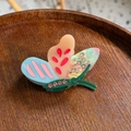 Elegant butterfly acetate hair claw with rhinestones on a wooden tray background - Blue-Pink-Colorful Rhinestone Drip Oil Butterfly
