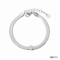 Silver stainless steel snake chain bracelet with a rectangle zircon charm and lobster clasp - Silver White Style
