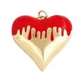 Large size red enamel heart pendant with golden metal frame for jewelry making - Drip Heart Red Large
