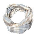 Soft plaid infinity scarf with pocket in light blue and beige checked pattern - F45