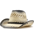 Cappello da cowboy in paglia intrecciata con sfumatura nera e perline in legno per il sole estivo - Beige-Nero