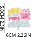Detail showing 5.8x6cm embroidered book patch with Just one MORE chapter text - Style 2 (Just one MORE chapter)