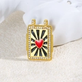 Detail of gold rectangular heart pendant with black enamel and clear stones for DIY jewelry - Black Heart Style (ZYN-DMK877G-1)