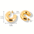 Detail view of gold hollow C-shaped earrings showing dimensions and mirror finish - Large C-Shape / Gold