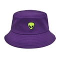 Détail de la broderie alien sur le chapeau bob en coton violet foncé pour le soleil - M (56-58cm) / Violet
