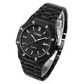 Classic black stainless steel quartz watch with octagonal bezel and date display - All Black