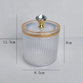 Acrylic cotton swab holder with vertical stripes, gold trim, and crystal handle, 11.3cm height - Diamond Handle / Clear
