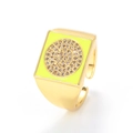 Adjustable gold plated ring featuring a yellow enamel square face with a pavé diamond smiley - Adjustable Open / Yellow