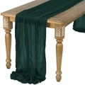 Dark green bohemian wrinkled cheesecloth table runner draped on a vintage wooden dining table - 90*300cm / Dark Green