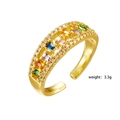Anello aperto placcato oro regolabile con zirconi colorati e micro diamanti incastonati - Stile 263 (Singola Fila Arcobaleno)