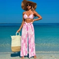 Pink and white tie-dye 3-piece swimwear set with halter bikini and cutout beach trousers - S / Top And Bottom / Pink White Tie-dye