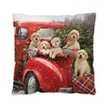 Christmas cushion cover with golden retriever puppies in a red truck and festive trees - Red Truck Golden Retriever (QJB6694) / 45x45cm Single-sided