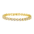 Close-up of golden tennis chain featuring heart-shaped cubic zirconia stones - Gold Bracelet