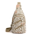 Beige nylon crossbody chest bag featuring orange FANCY letters and multi-zipper design - Khaki Letters