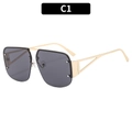 Gray gradient lenses in gold metal half-frame sunglasses with geometric hollow temples - Gold Frame Black Grey