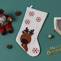 Calza natalizia beige con ricamo a forma di renna e fiocchi di neve per decorazione - Tessuto di canapa / Alce