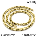 Conjunto de cadena bizantina dorada con collar de 6mm y pulsera en acero inoxidable - 6mm / Dorado