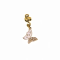 Detailed view of gold spiral hair ring featuring a pink enamel butterfly pendant with crystals - Spiral Butterfly / Gold/Pink
