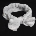 White coral fleece headband with bow for face washing and skincare routines - Plush Bow Hairband / Gray