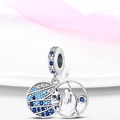 Blue ocean themed mermaid and starfish charm in 925 silver with sparkling crystals - Ocean Mermaid Starfish Two-Piece Charm (W-PAC442)