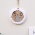Adorno navideño circular de madera con piel sintética blanca y reno plateado - Alce