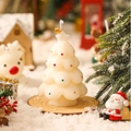 Creamy Christmas tree scented candle with colorful dots and golden bell on wood base - Christmas Tree Shape Candle - White