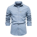 Camicia di jeans azzurra da uomo a maniche lunghe con colletto a punta e tasca singola - 2XL / Azzurro