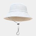 Detail of a foldable bucket hat showing two-tone canvas fabric and adjustable wind strap - M (56-58cm) / Light Blue