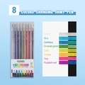 Set of 8 metallic glitter pens showing shiny color effects on black and white paper - Star Pen - 8 Colors Set (English Version)