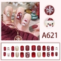 Short square Christmas press-on nails featuring Santa Claus and snowflake art designs - A621 Cream Red Gold Christmas