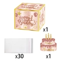 Pink glitter Happy Birthday money pull box set with 30 bags and cake topper for parties - Set (1 Box + 1 Topper + 30 Bags) / Pink