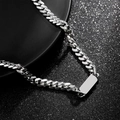 Collar de cadena cubana plateada con etiqueta rectangular para hombre en acero de titanio - Collar Cuadrado - 37cm Estándar / Cadena de extensión de 37cm+5cm