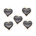 DIY black enamel heart pendants with golden edges and glitter finish for jewelry - Black