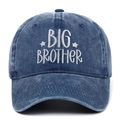 Cappellino vintage in denim lavato blu navy con ricamo Big Brother e stelle bianche - Blu navy