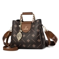 Elegant deep brown contrast shoulder bag for women with metal handle and leaf charm - Coffee