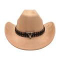 Khaki-Western-Cowboyhut mit ethnischem Musterband und silbernem Stierschädel-Anhänger - Camel