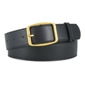 Classic black leather belt for women and men featuring a polished gold square pin buckle - Black - Gold Buckle