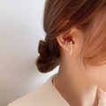Three-piece gold ear cuff set with pearls and rhinestones worn on a model's ear - MY33774-Gold Pearl Rhinestone Three Piece Set