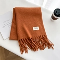 Caramel orange thick wool-like scarf with fringe and brand label on white background - 5# Caramel / Over 175cm