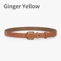 Cintura minimalista in pelle giallo zenzero per donna con fibbia dorata vintage a rilievo - Giallo Zenzero