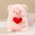Roze pluche varken knuffel zittend met een rood hart van zacht imitatiebont - Hart Knuffel Varken / 20cm