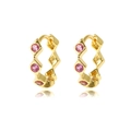 Elegant gold-plated hoop earrings with pink zircons for women in a vintage French style - Gold (Pink Zirconia)