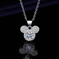 Silver mouse head pendant necklace with round zircon and sparkling micro rhinestones - Xl-147 [with Cross Chain]