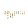 Set di orecchini placcati oro con pietre di cristallo colorate in una vista piatta - Set di Orecchini (TZ00484 Oro) / Oro
