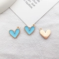 DIY heart pendants with blue enamel finish and golden beaded edges on white fabric - Enamel Heart Style (14983) / 1 Piece (13x13mm, 0.7g) / Blue
