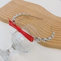 Elegant red leather bow headband with sparkling crystals on a thin silver steel band - Red with Bowknot