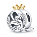 Detail of silver leaf charm with a golden crown and micro-pave sparkling cubic zirconia - Letter Q
