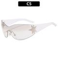 Y2K-Stil Shield-Sonnenbrille in Transparent-Weiß mit silbernem Stern-Detail - C5-Glänzend Silber/Transparent Bügel/Weiß Verlauf