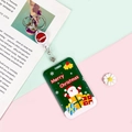 Grüne Weihnachts-Kartenhülle mit Weihnachtsmann-Motiv und ausziehbarem Jojo-Halter - Grüne Basis Weihnachtsmann / Weiße ausziehbare Schnalle (Weihnachtsmütze)